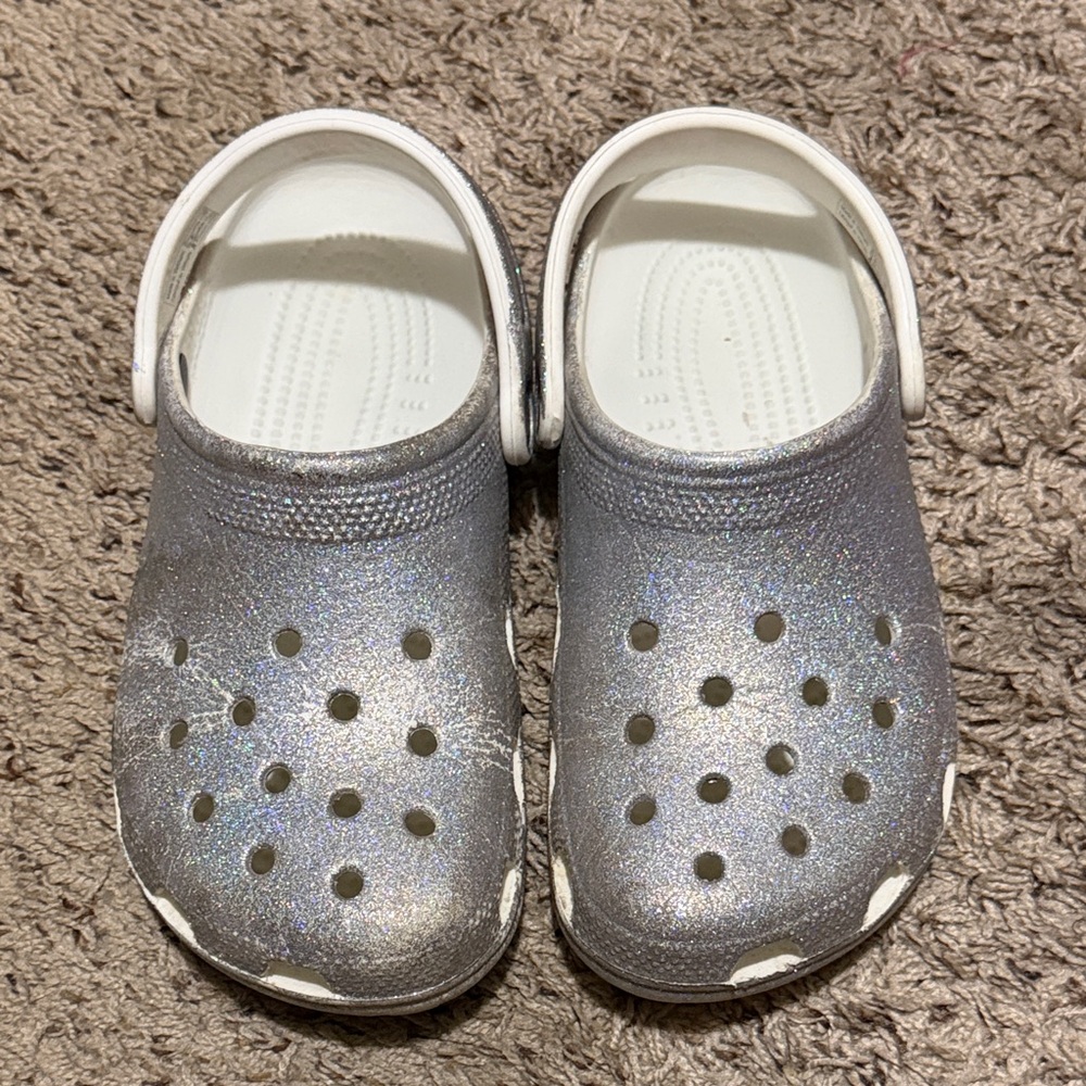 Silver Glitter Crocs